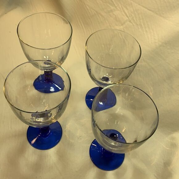 Cobalt Blue Stemware Glasses 14 Ounces Each Set Of Four Clear Bar Cocktails - Picture 2 of 6